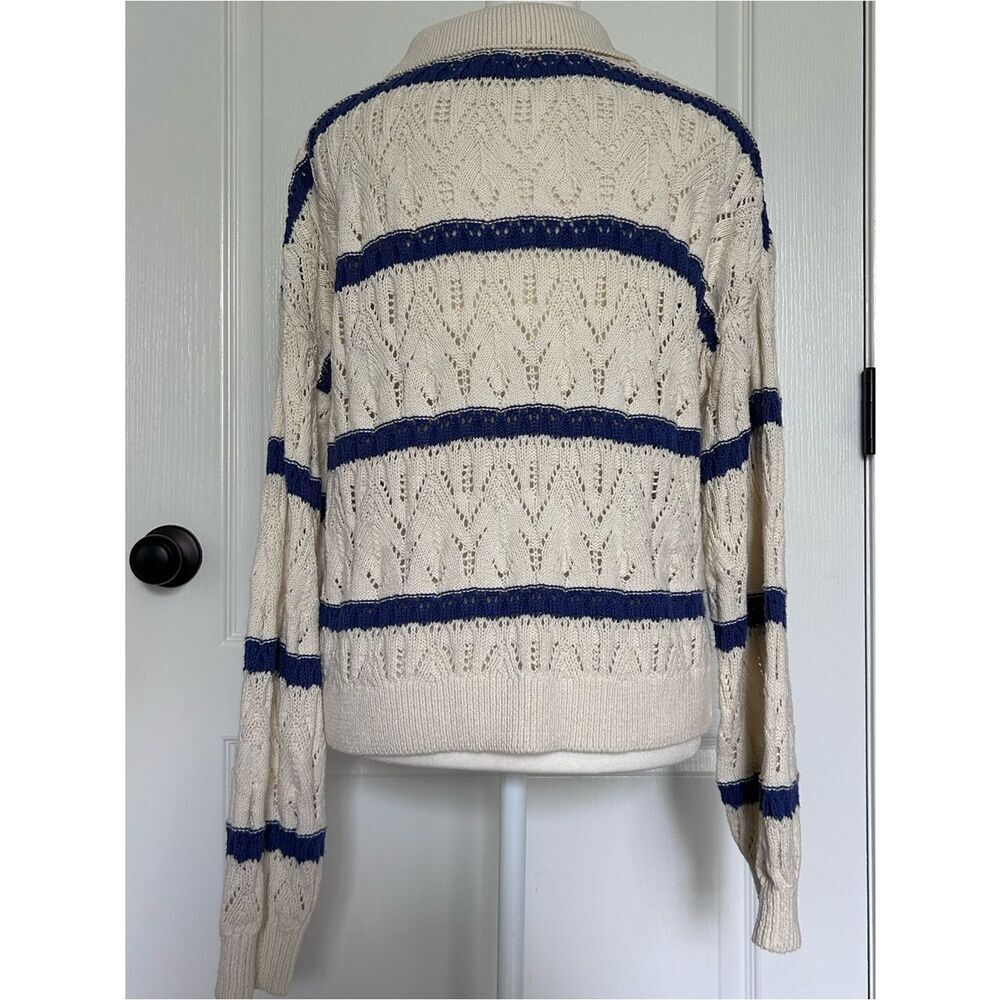 Cream Airy Open-Knit Lightweight Sweater Coastal Cottagecore Beachy Medium - Picture 7 of 15